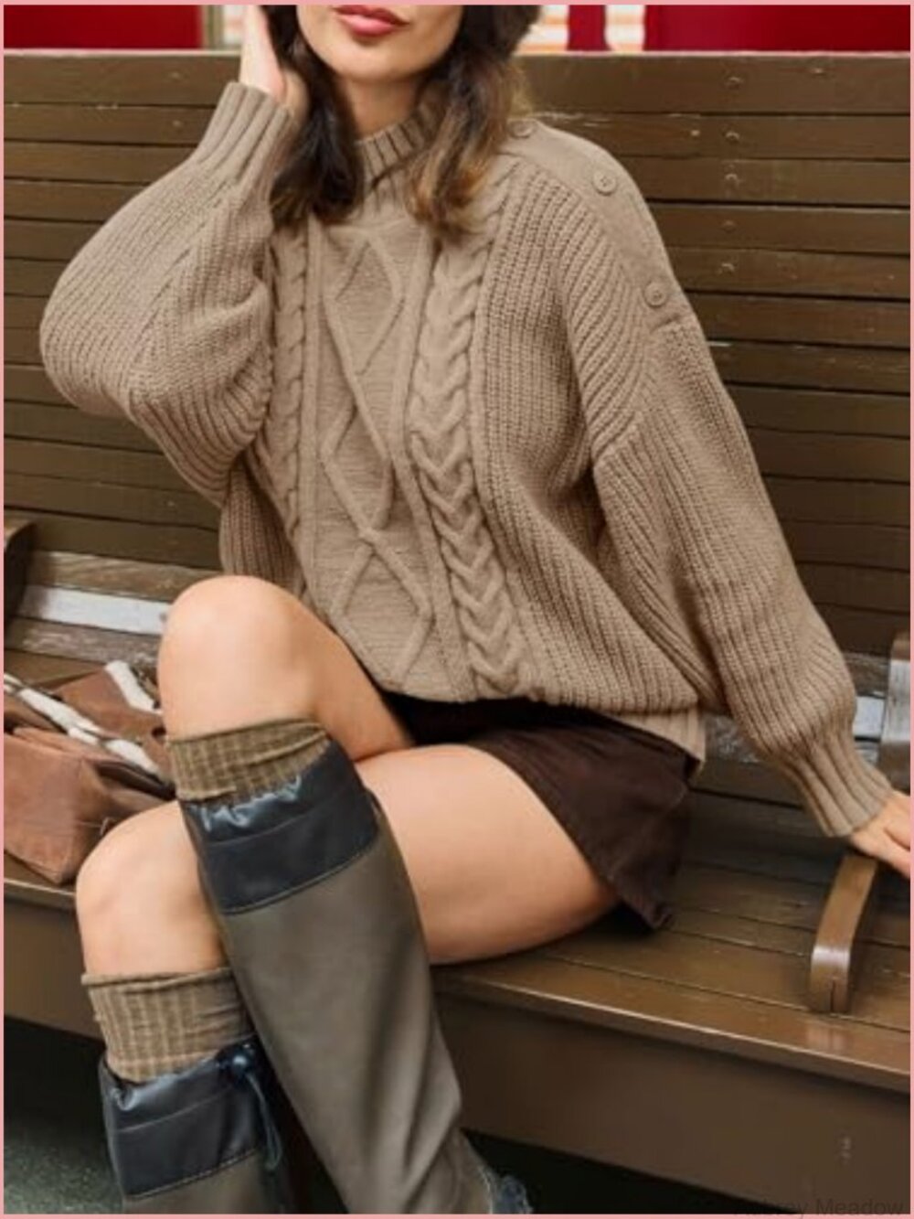 Oversized Cable Knit Turtleneck Pullover Sweater Chunky Button - Picture 2 of 7